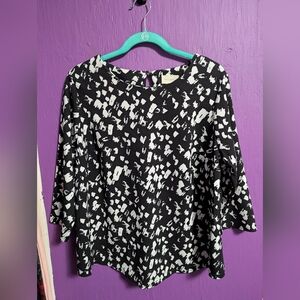 104. MELLODAY Black White Abstract Pattern 3/4 Sleeve Blouse 1X 16 18